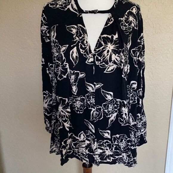 Free People Floral Swing Retro Floral foil print Dress Sz XS Black White - Picture 1 of 9
